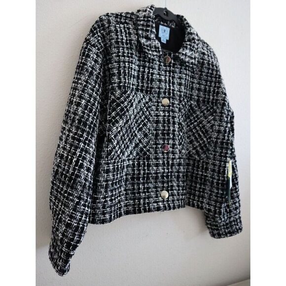 CeCe 7062502-060 Women Sz M Black Dazzling Charm Short Length Tweed Shacket - Picture 6 of 9